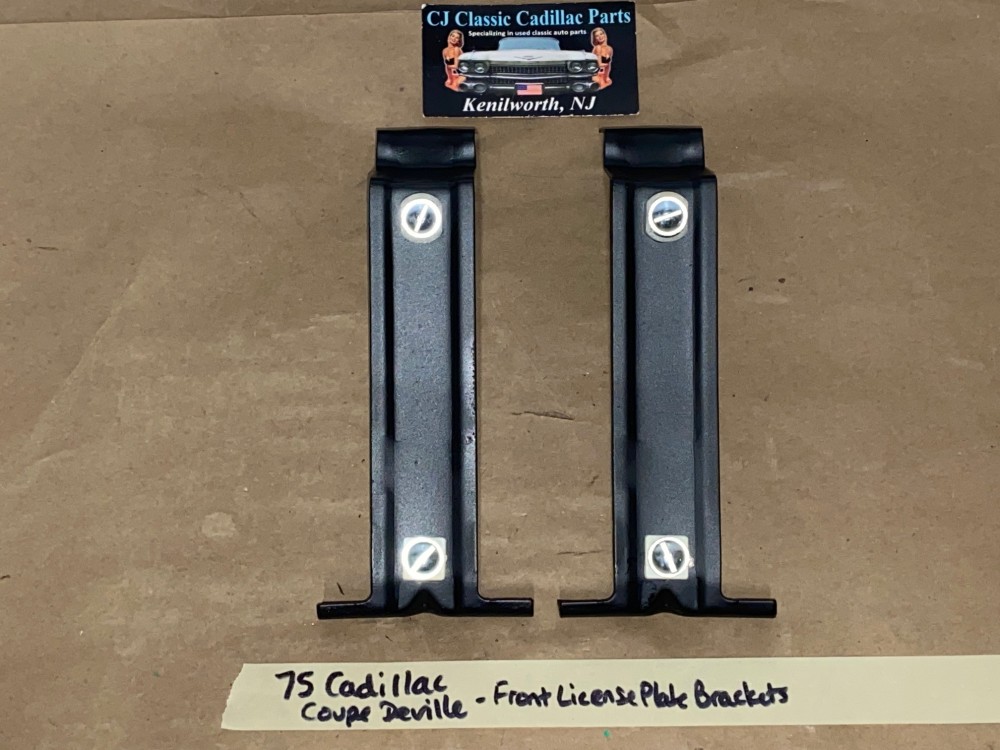 OEM 1975 1976 Cadillac Eldorado Deville Fleetwood Calais FRONT BUMPER LICENSE PLATE MOUNTING BRACKETS - PAIR #1605359 - Image 8