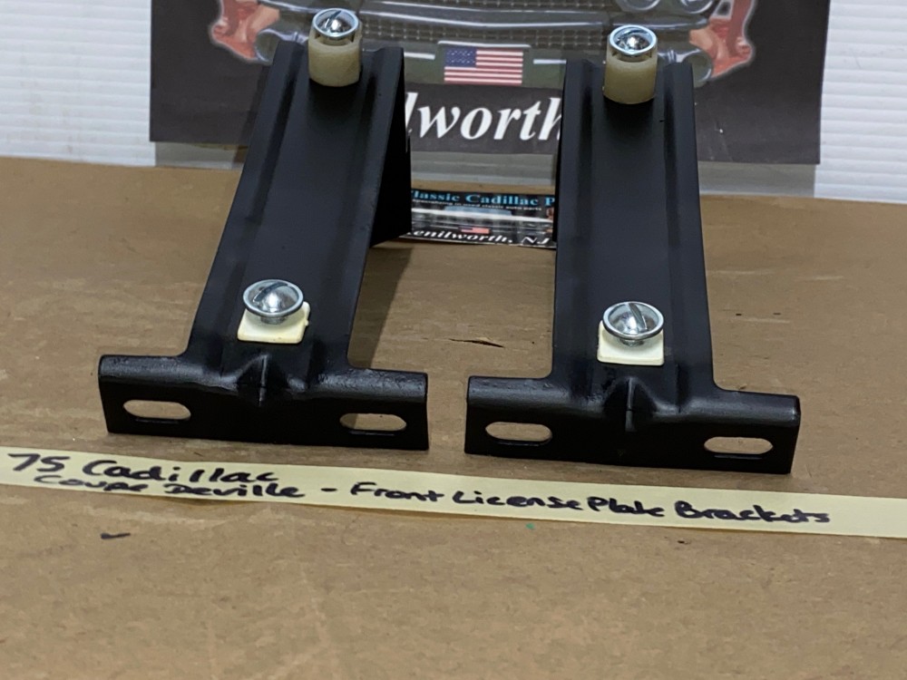OEM 1975 1976 Cadillac Eldorado Deville Fleetwood Calais FRONT BUMPER LICENSE PLATE MOUNTING BRACKETS - PAIR #1605359 - Image 5