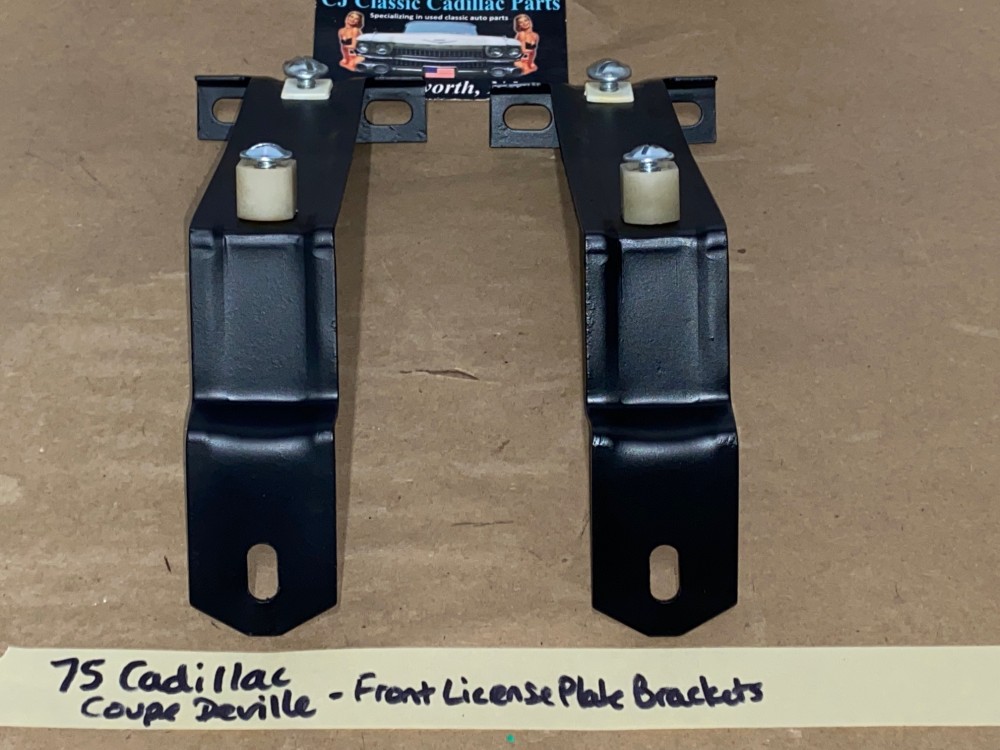 OEM 1975 1976 Cadillac Eldorado Deville Fleetwood Calais FRONT BUMPER LICENSE PLATE MOUNTING BRACKETS - PAIR #1605359 - Image 3