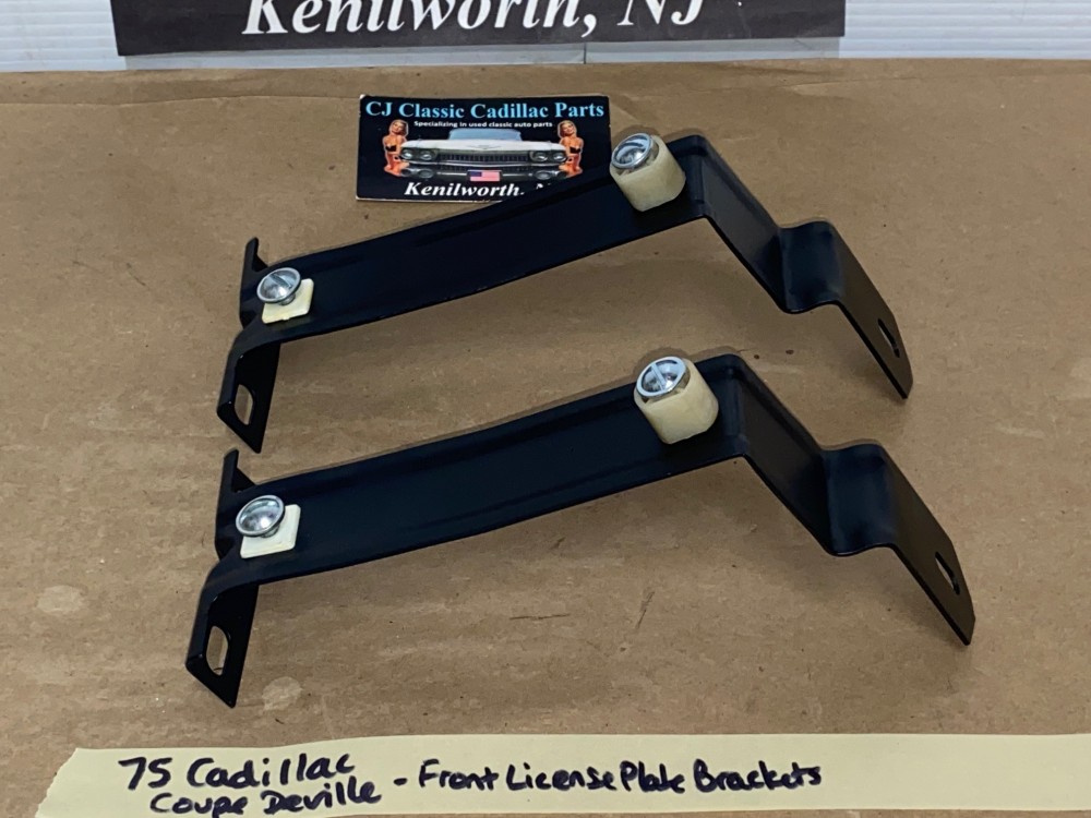 OEM 1975 1976 Cadillac Eldorado Deville Fleetwood Calais FRONT BUMPER LICENSE PLATE MOUNTING BRACKETS - PAIR #1605359 - Image 2