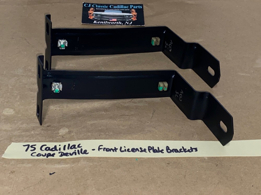 OEM 1975 1976 Cadillac Eldorado Deville Fleetwood Calais FRONT BUMPER LICENSE PLATE MOUNTING BRACKETS - PAIR #1605359 - Image 6