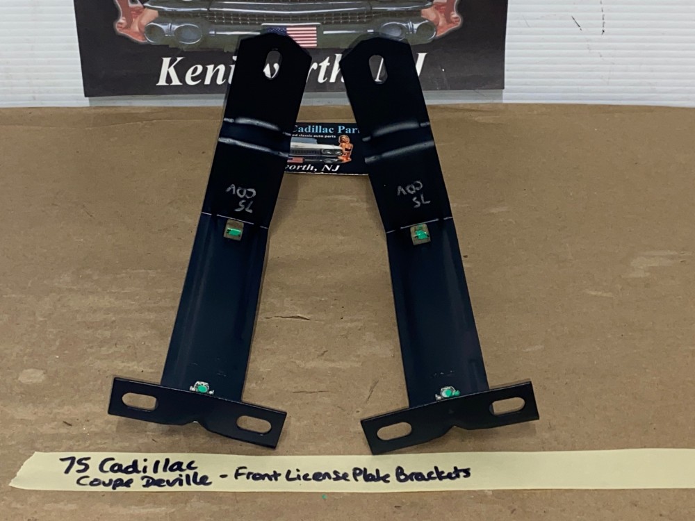 OEM 1975 1976 Cadillac Eldorado Deville Fleetwood Calais FRONT BUMPER LICENSE PLATE MOUNTING BRACKETS - PAIR #1605359 - Image 13