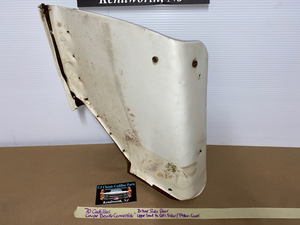 OEM 1969 1970 Cadillac Coupe Deville Convertible LEFT DRIVER SIDE REAR SEAT FILLER CONVERTIBLE TOP PISTON COVER TRIM - WHITE - Image 2