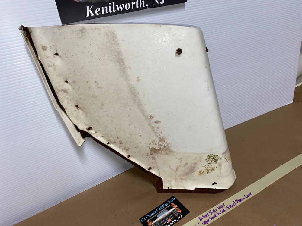 OEM 1969 1970 Cadillac Coupe Deville Convertible LEFT DRIVER SIDE REAR SEAT FILLER CONVERTIBLE TOP PISTON COVER TRIM - WHITE - Image 4