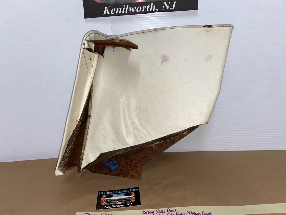 OEM 1969 1970 Cadillac Coupe Deville Convertible LEFT DRIVER SIDE REAR SEAT FILLER CONVERTIBLE TOP PISTON COVER TRIM - WHITE - Image 6