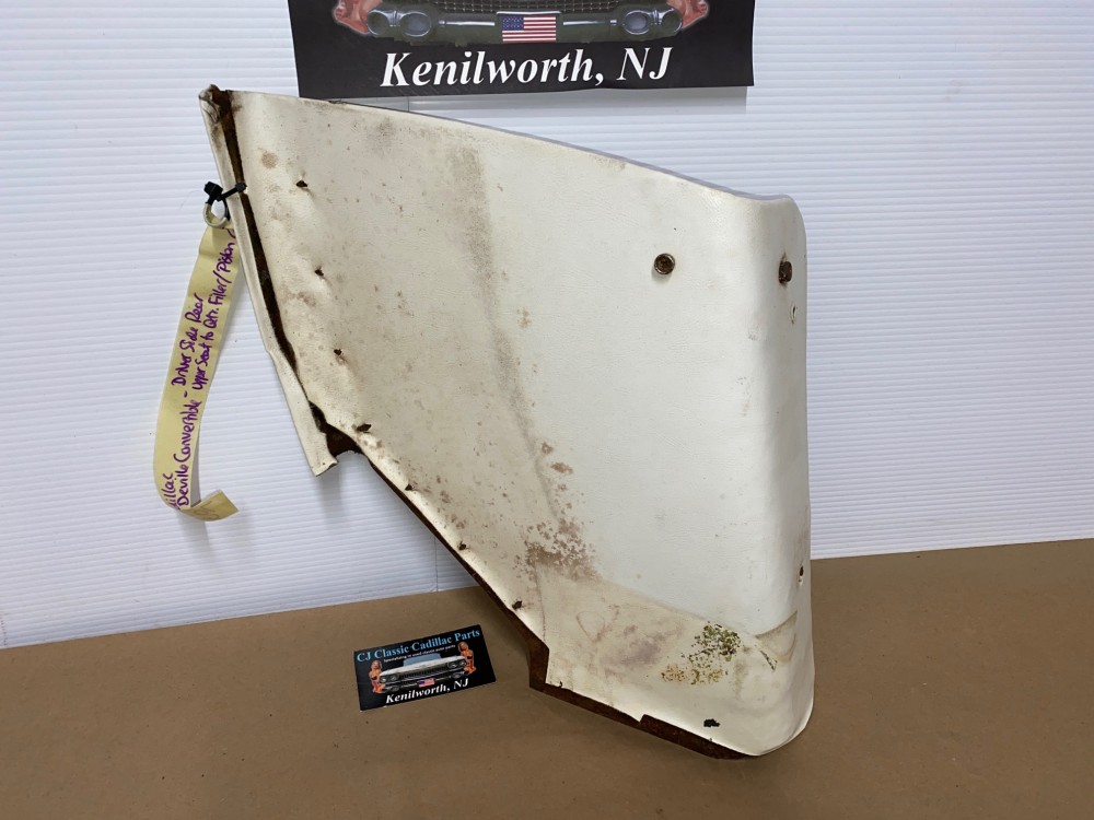 OEM 1969 1970 Cadillac Coupe Deville Convertible LEFT DRIVER SIDE REAR SEAT FILLER CONVERTIBLE TOP PISTON COVER TRIM - WHITE - Image 16