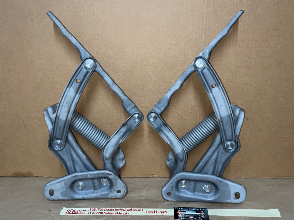 1975 1976 Cadillac Deville Calais Fleetwood Commercial Chassis 1975 1976 1977 1978 Eldorado REBUILT HOOD HINGES WITH SPRINGS PAIR - Image 4