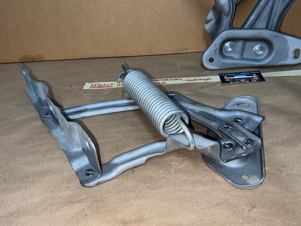 1975 1976 Cadillac Deville Calais Fleetwood Commercial Chassis 1975 1976 1977 1978 Eldorado REBUILT HOOD HINGES WITH SPRINGS PAIR - Image 5