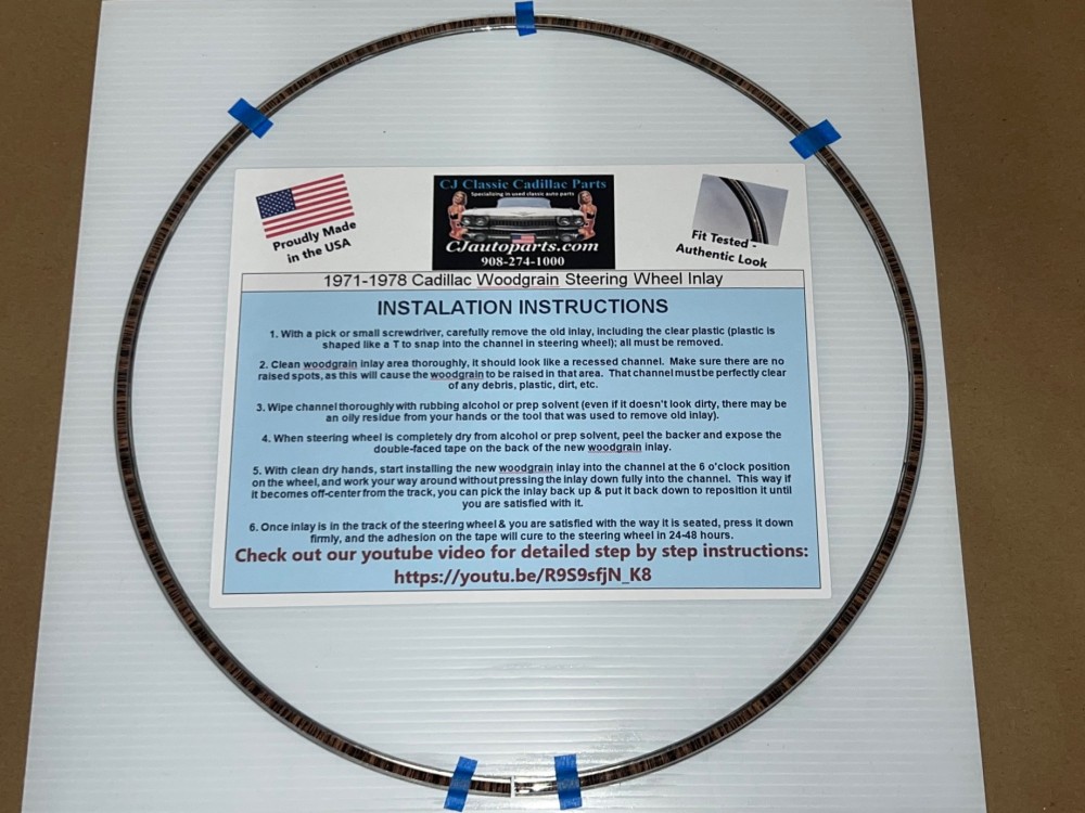 NEW 1971 1972 1973 1974 1975 1976 1977 1978 Cadillac Eldorado Deville Fleetwood Calais Steering Wheel Woodgrain Insert Inlay Trim - Made in USA
