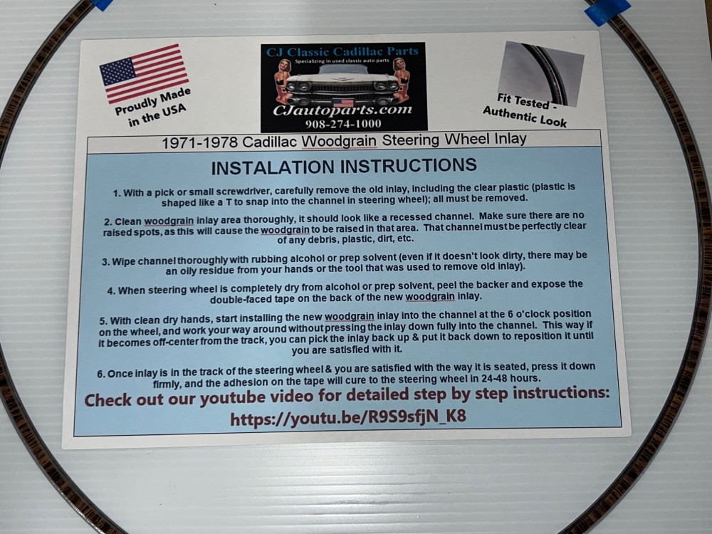 NEW 1971 1972 1973 1974 1975 1976 1977 1978 Cadillac Eldorado Deville Fleetwood Calais Steering Wheel Woodgrain Insert Inlay Trim - Made in USA - Image 2
