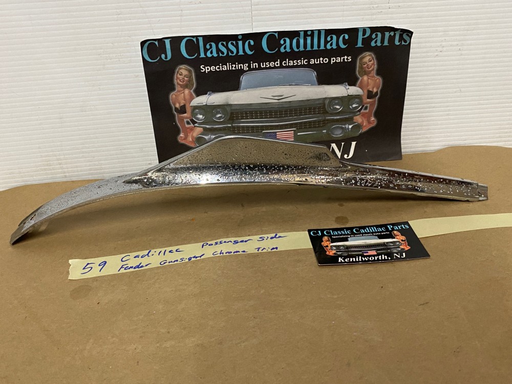OEM 1959 Cadillac Deville Eldorado Fleetwood RIGHT PASSENGER SIDE FRONT FENDER GUNSIGHT CHROME TRIM MOLDING #1470534 - Image 14