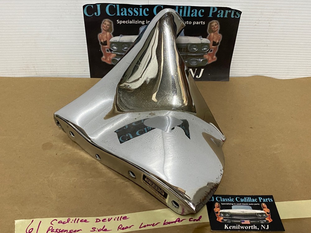 OEM 1961 Cadillac Deville Eldorado Fleetwood RIGHT PASSENGER SIDE REAR LOWER BUMPER END #1474697 - Image 2