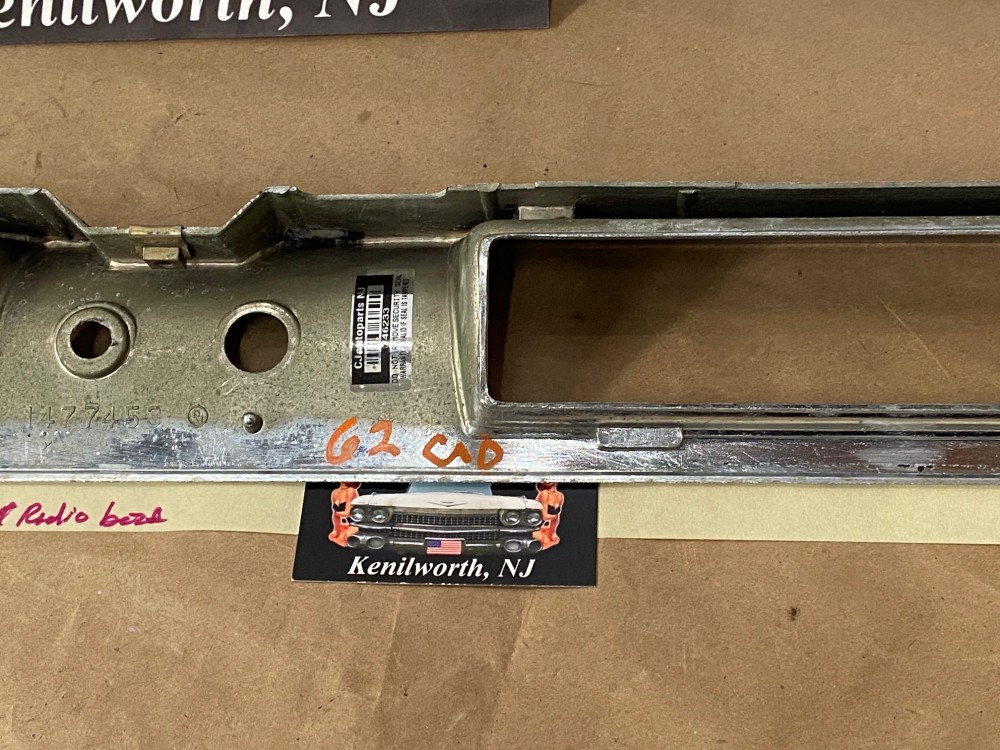OEM 1962 Cadillac Deville Eldorado Fleetwood CHROME DASH INSTRUMENT CLUSTER SPEEDOMETER GAUGES RADIO BEZEL #3512568/#1477453 - Image 16
