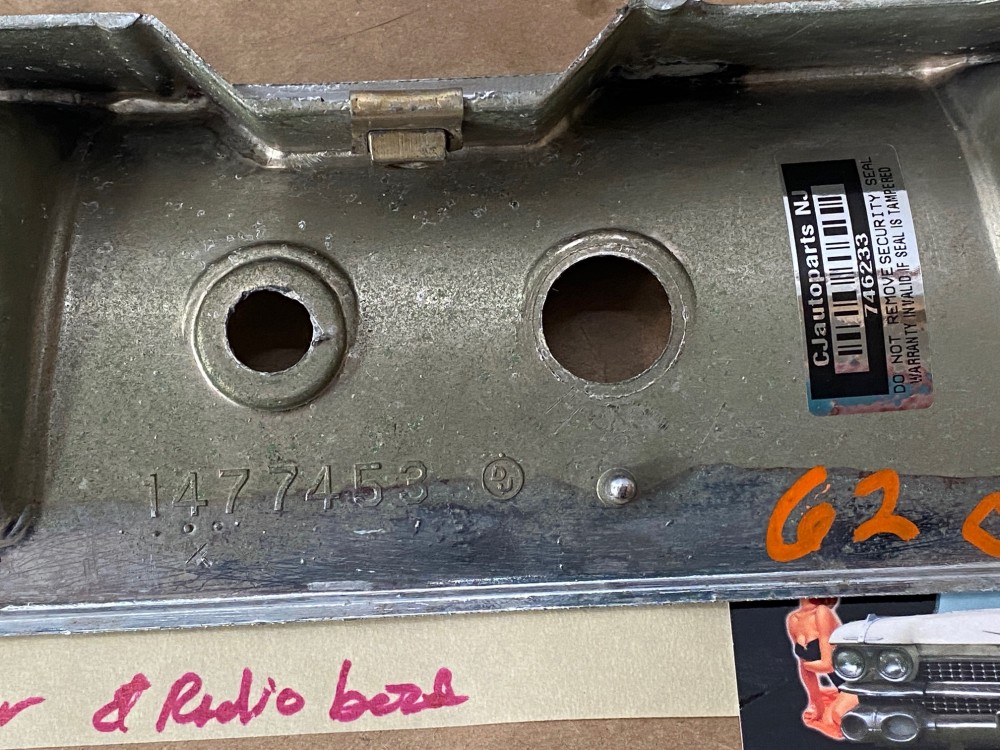 OEM 1962 Cadillac Deville Eldorado Fleetwood CHROME DASH INSTRUMENT CLUSTER SPEEDOMETER GAUGES RADIO BEZEL #3512568/#1477453 - Image 19