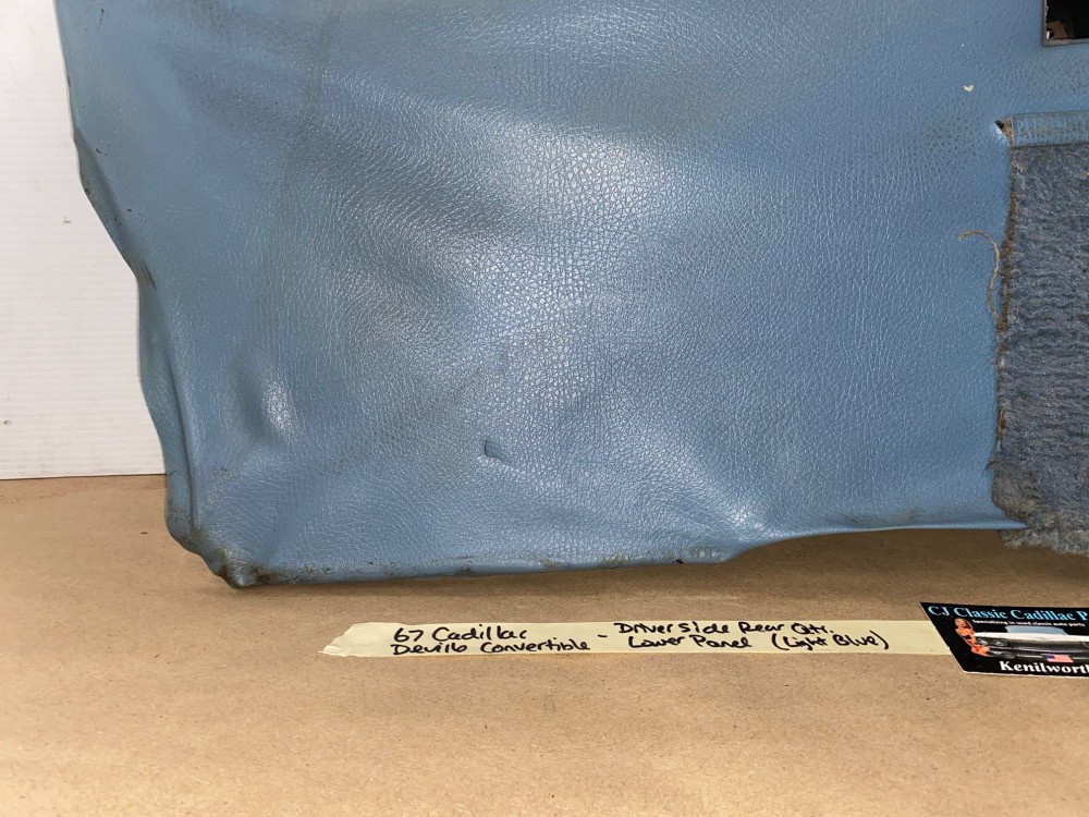 OEM 1967 Cadillac Deville Convertible LEFT DRIVER SIDE REAR QUARTER LOWER DOOR PANEL TRIM - LIGHT BLUE - Image 7