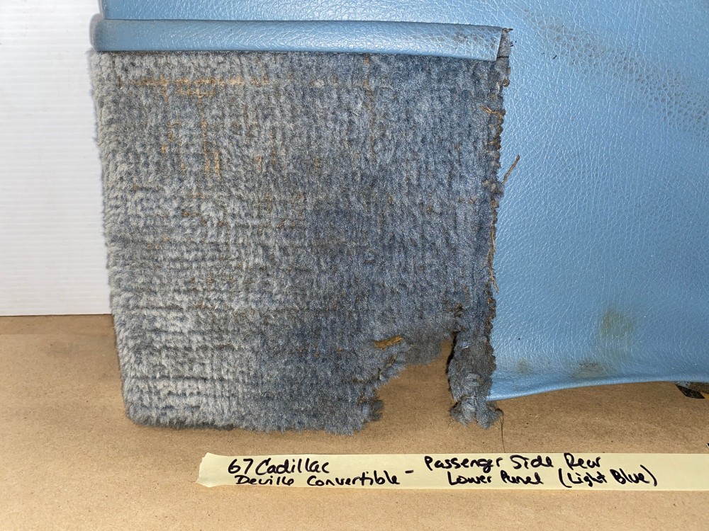 OEM 1967 Cadillac Deville Convertible RIGHT PASSENGER SIDE REAR QUARTER LOWER DOOR PANEL TRIM - LIGHT BLUE - Image 8