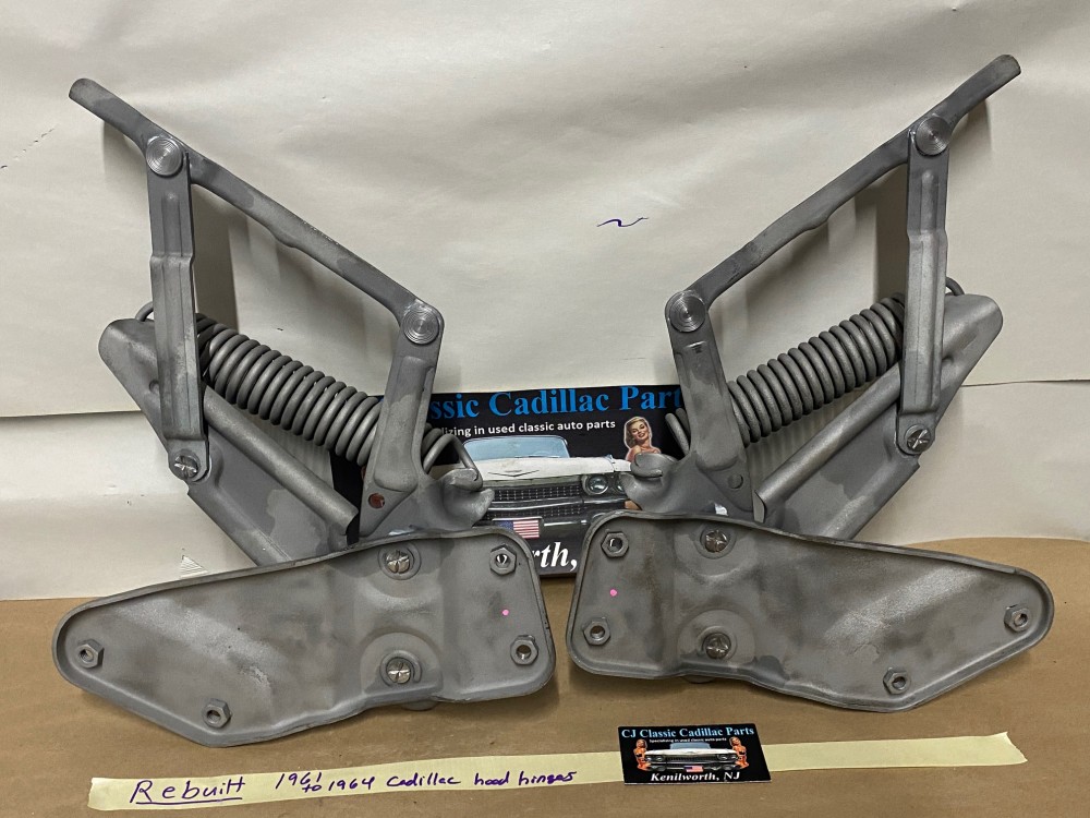 REBUILT 1961 1962 1963 1964 CADILLAC DEVILLE ELDORADO FLEETWOOD SERIES 62 HOOD HINGES WITH SPRINGS AND NEW RIVETS - Image 12