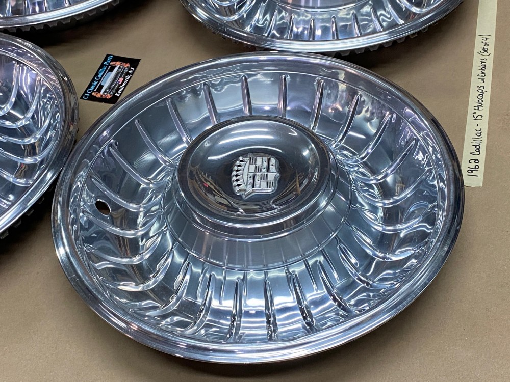 OEM 1961 1962 Cadillac Deville Eldorado Fleetwood 15" HUBCAPS WHEEL COVER WITH CREST EMBLEMS (SET OF 4) - Image 8