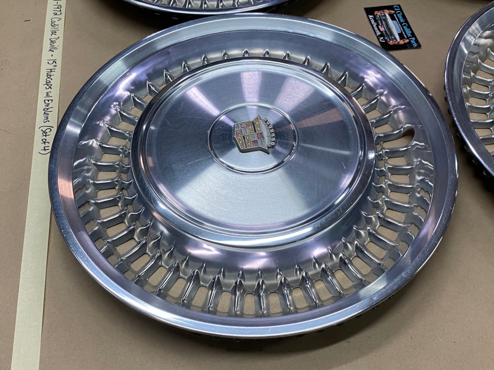 OEM 1971-1972 Cadillac Deville Fleetwood Calais 15" HUBCAPS WHEEL COVERS WITH CREST EMBLEMS (SET OF 4) - Image 20
