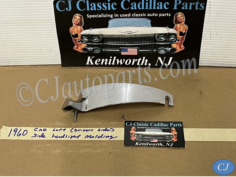 OEM 1960 Cadillac Deville Eldorado Fleetwood LEFT SIDE HEADLIGHT BUCKET HOUSING CHROME TRIM HOOD EXTENSION MOLDING #1473377/#3511912