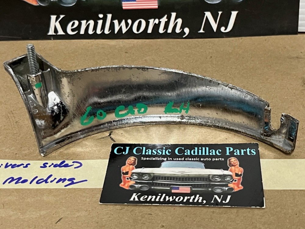 OEM 1960 Cadillac Deville Eldorado Fleetwood LEFT SIDE HEADLIGHT BUCKET HOUSING CHROME TRIM HOOD EXTENSION MOLDING #1473377/#3511912 - Image 14
