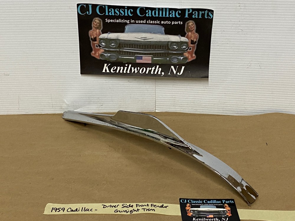 OEM 1959 Cadillac Deville Eldorado Fleetwood LEFT DRIVER SIDE FRONT FENDER GUNSIGHT CHROME TRIM MOLDING #1470533 - Image 2