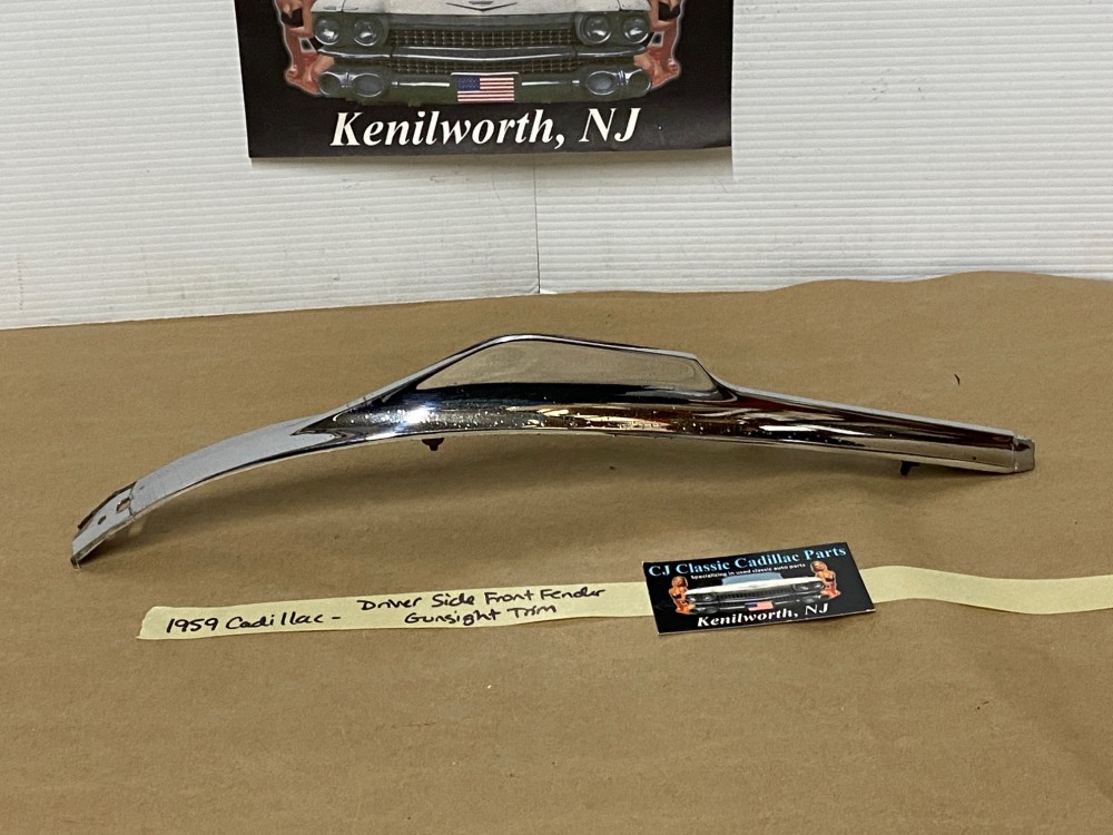 OEM 1959 Cadillac Deville Eldorado Fleetwood LEFT DRIVER SIDE FRONT FENDER GUNSIGHT CHROME TRIM MOLDING #1470533 - Image 4