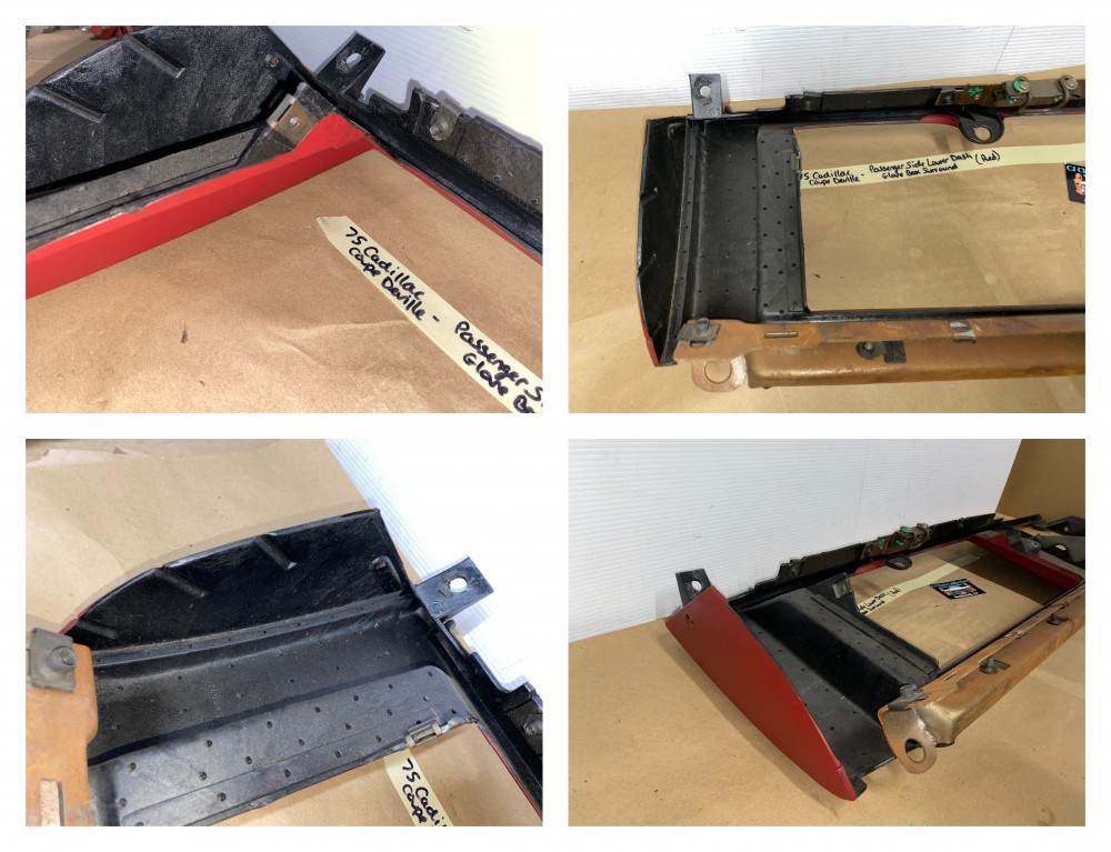 OEM 1974 1975 1976 Cadillac Deville Eldorado Calais PASSENGER SIDE RIGHT LOWER DASH TRIM GLOVE BOX SURROUND RED #1602492 - Image 23