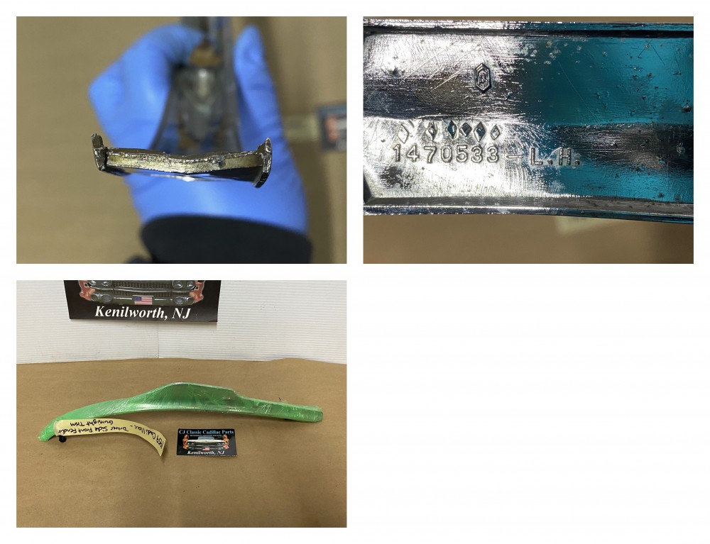 OEM 1959 Cadillac Deville Eldorado Fleetwood LEFT DRIVER SIDE FRONT FENDER GUNSIGHT CHROME TRIM MOLDING #1470533 - Image 24