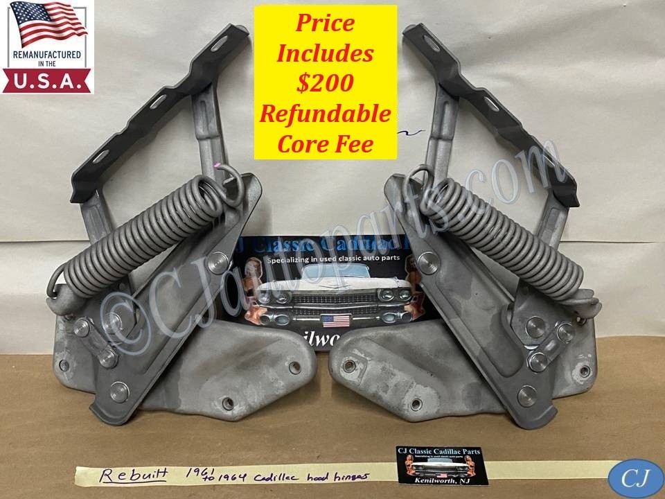 REBUILT 1961 1962 1963 1964 CADILLAC DEVILLE ELDORADO FLEETWOOD SERIES 62 HOOD HINGES WITH SPRINGS AND NEW RIVETS