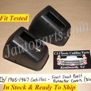 NEW 1965 1966 1967 CADILLAC DEVILLE FLEETWOOD CALAIS 1965 1966 ELDORADO FRONT SEAT BELT RETRACTORS BOLT COVERS TRIM - BLACK