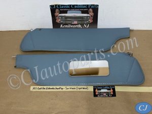 OEM 1971 1972 1973 1974 1975 1976 Cadillac Deville Fleetwood Calais 1971 1972 1973 1974 1975 1976 1977 1978 Eldorado SUN VISORS (PAIR) WITH HINGES & MIRROR ~ LIGHT BLUE