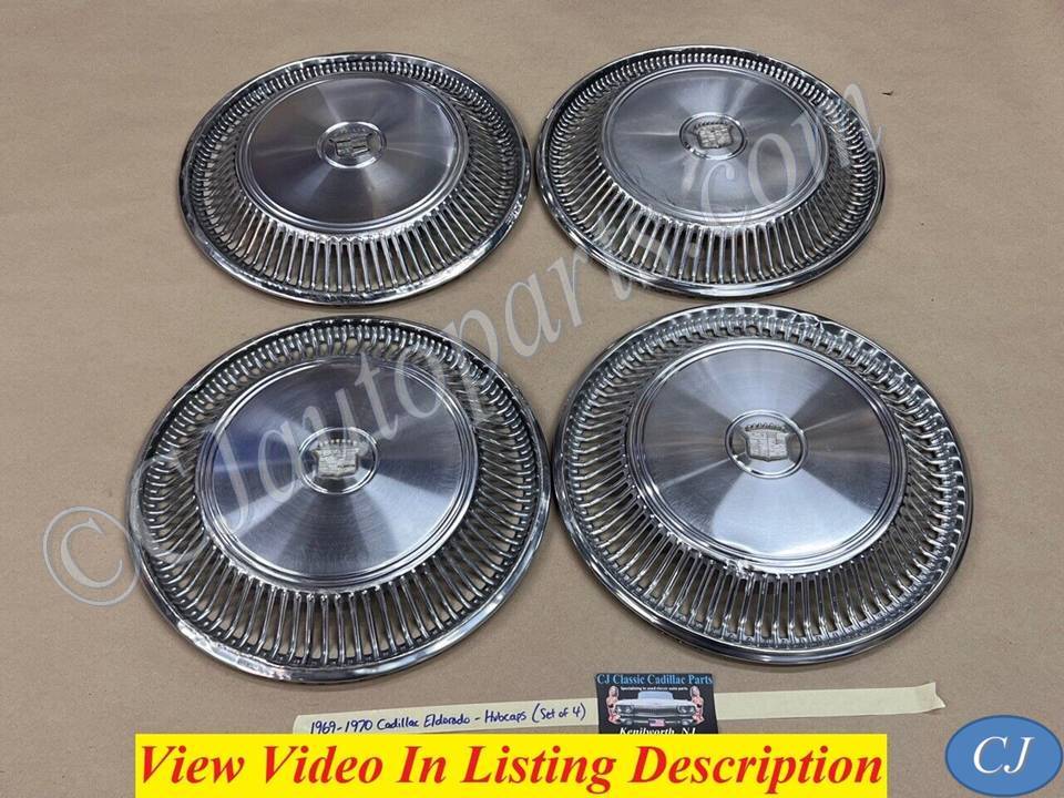OEM 1969 1970 Cadillac Eldorado 15" HUBCAPS HUB CAPS FACTORY ORIGINAL WHEEL COVERS ~ SET OF 4