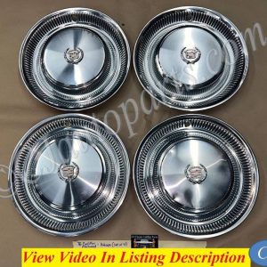 OEM 1974 1975 1976 Cadillac Fleetwood Deville 15" HUB CAPS HUBCAPS WHEEL COVERS W/ WREATH CREST EMBLEM SET OF 4