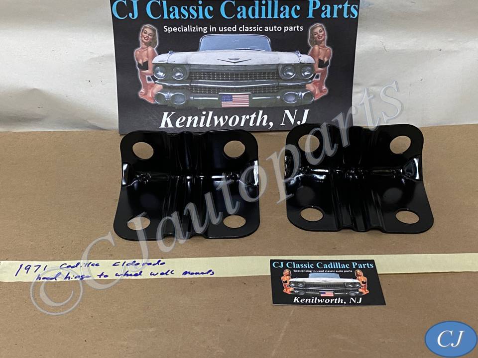OEM 1971 1972 1973 1974 Cadillac Eldorado HOOD HINGE TO WHEEL WELL MOUNTING BRACKETS - PAIR #1494988