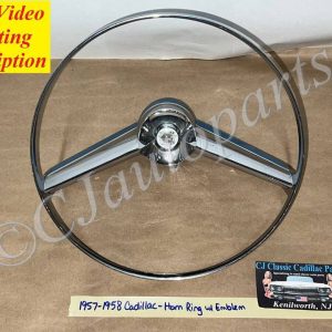 OEM 1957-1958 CADILLAC DEVILLE ELDORADO FLEETWOOD STEERING WHEEL HORN RING WITH EMBLEM & SPRING CONTACT #1465948