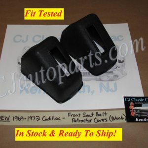 NEW 1969 1970 1971 1972 CADILLAC DEVILLE ELDORADO FLEETWOOD CALAIS FRONT SEAT BELT RETRACTORS BOLT COVERS TRIM - BLACK