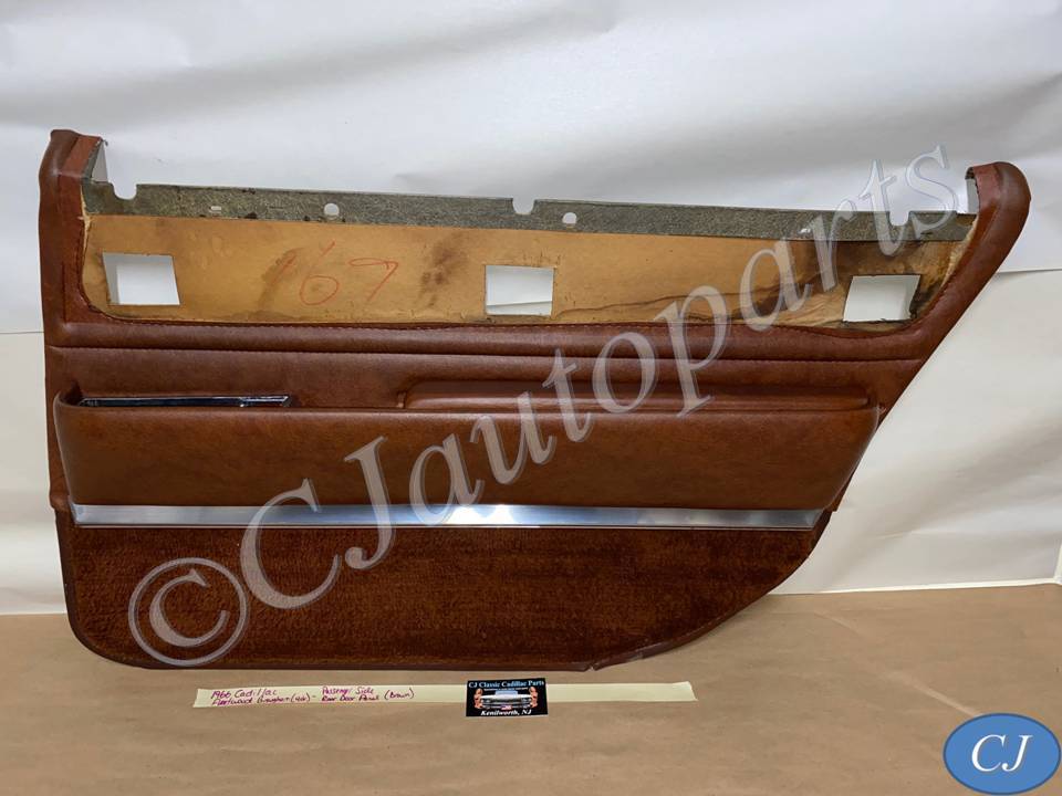 OEM 1966 Cadillac Fleetwood 4 Door RIGHT PASSENGER SIDE REAR DOOR PANEL TRIM WITH ARM REST BASE & COURTESY LIGHT - BROWN