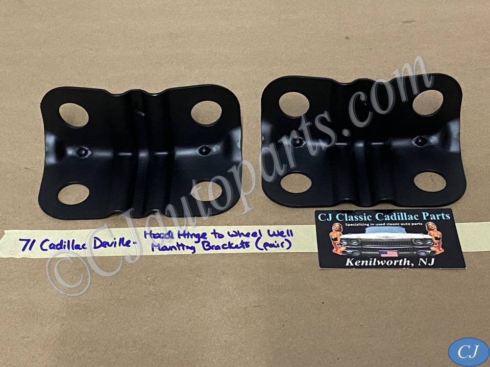 OEM 1971 1972 1973 1974 Cadillac Deville Fleetwood Calais HOOD HINGE TO WHEEL WELL MOUNTING BRACKETS - PAIR #1496999