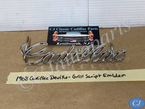 OEM 1968 Cadillac Deville Fleetwood Calais 1969 Eldorado FRONT GRILL SCRIPT EMBLEM BADGE #1490224 *SHOW QUALITY* #1490224/#3633113