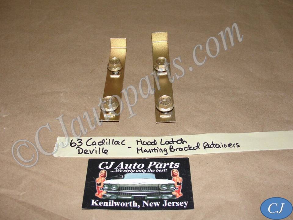 OEM 1961 1962 1963 1964 Cadillac Deville Fleetwood 1963 1964 Eldoado HOOD LATCH SAFETY CATCH RELEASE LEVER MOUNTING BRACKET RETAINERS #3512382