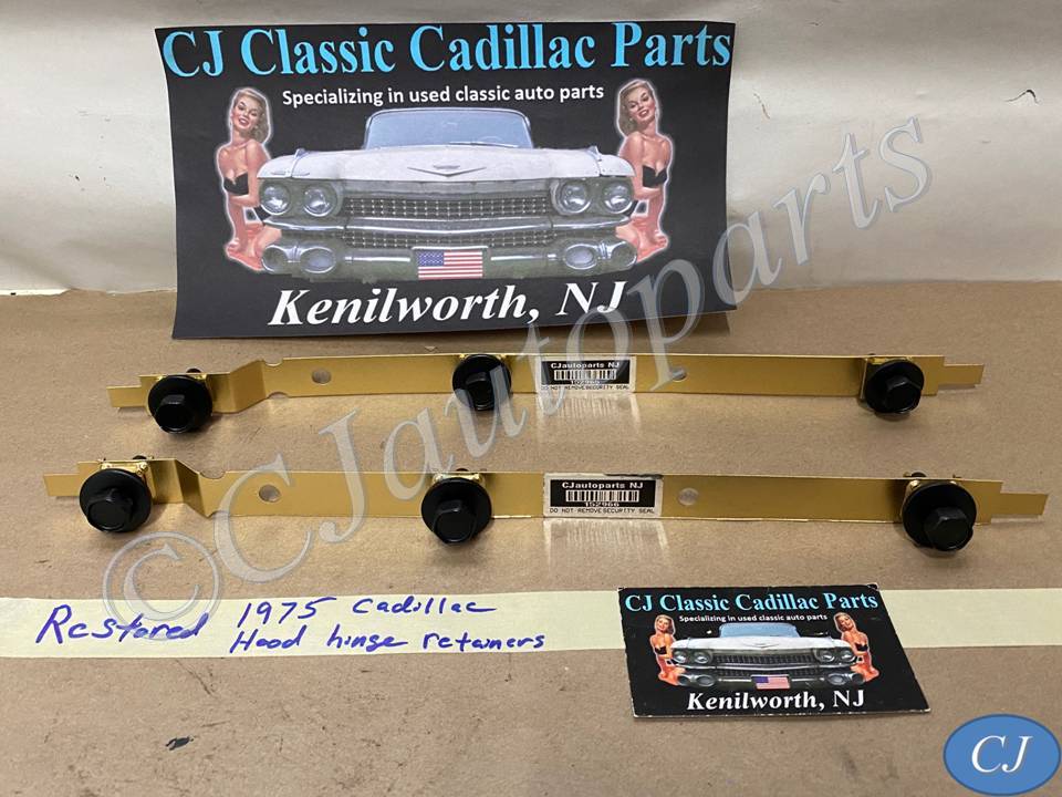 RESTORED OEM 1975 1976 Cadillac Deville Fleetwood Calais 1975 1976 1977 1978 Eldorado HOOD HINGE RETAINER MOUNTING BRACKETS - PAIR #3516238