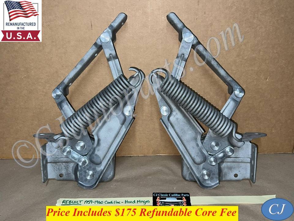 REBUILT 1959 - 1960 Cadillac Deville Eldorado Fleetwood HOOD HINGES WITH NEW RIVETS - LEFT & RIGHT