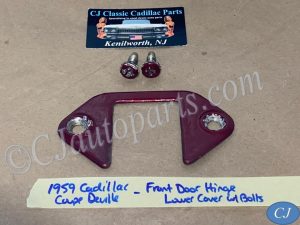 OEM 1959 1960 Cadillac Deville Eldorado Fleetwood FRONT LOWER DOOR HINGE COVER PLATE WITH BOLTS #4750406