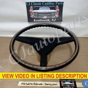 OEM 1970 Cadillac Eldorado Fleetwood Deville Calais Steering Wheel w/ Horn Pad & Woodgrain Inlay Trim (Tilt/Telescopic)
