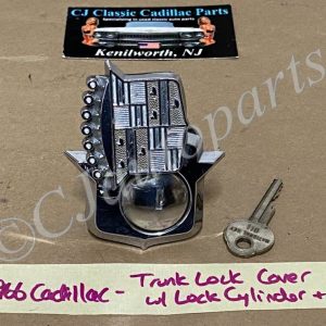 OEM 1964 1965 1966 Cadillac Deville Eldorado Cadillac Calais DECK LID TRUNK LOCK COVER FLIPPER EMBLEM W/ LOCK CYLINDER & KEY #3632905