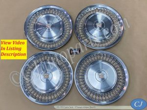 OEM 1971-1972 Cadillac Deville Fleetwood Calais 15" HUBCAPS WHEEL COVERS WITH CREST EMBLEMS (SET OF 4)