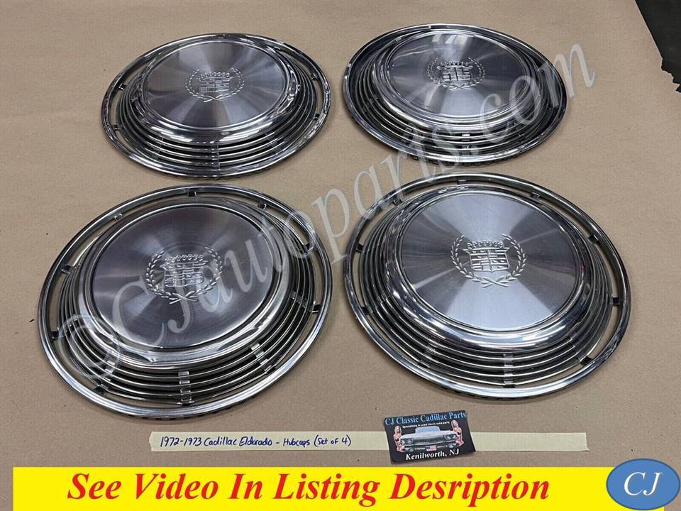 OEM 1972 1973 Cadillac Eldorado 15" HUBCAPS HUB CAPS FACTORY ORIGINAL WHEEL COVERS ~ SET OF 4
