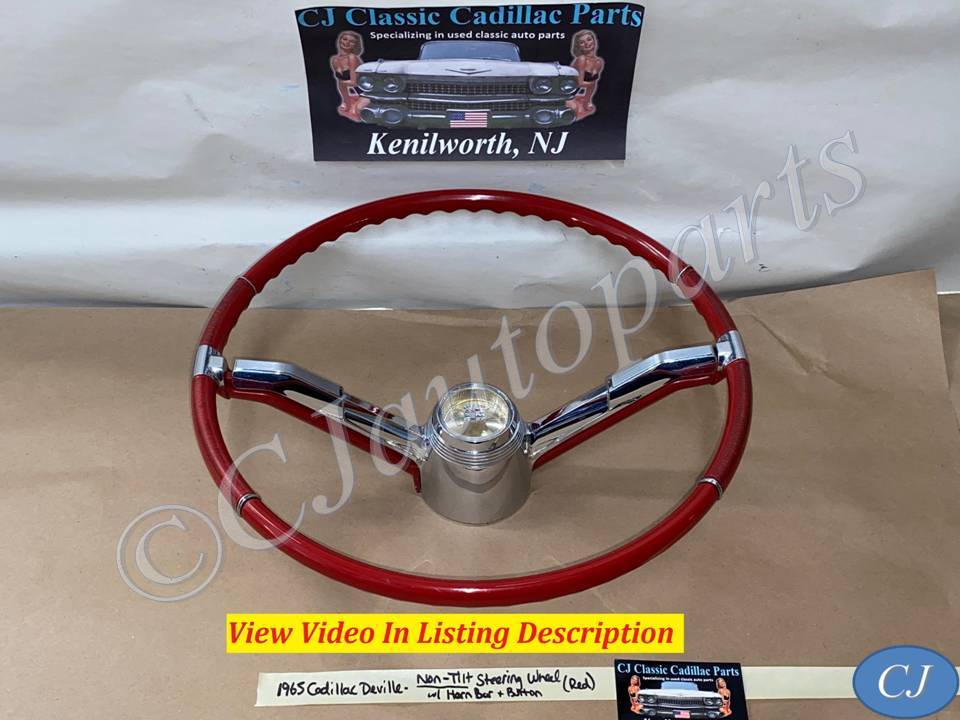 OEM 1965 Cadillac Deville Eldorado Fleetwood Calais NON-TILT STEERING WHEEL WITH HORN BAR BUTTON RING (RED) #710889/#1482949