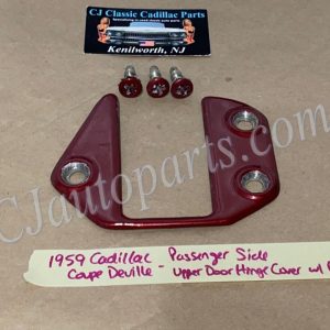 OEM 1959 1960 Cadillac Deville Eldorado Fleetwood RIGHT FRONT DOOR UPPER DOOR HINGE COVER PLATE WITH BOLTS #4750404